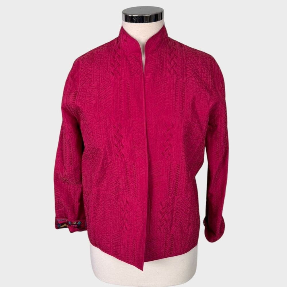 Chico's Design 100% Silk Size 0 Small Pink Quilted Jacket